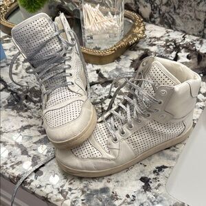 White High-Top Sneakers with Perforated Design